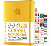 GoGirl Planner Pro Planificateur hebdomadaire non daté horizontal + pages de budgétisation et de suivi des dépenses, journal des objectifs et agenda 18 x 25,5 cm, couverture rigide, dure 1 an - Jaune