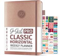 GoGirl Planner Pro Planificateur hebdomadaire non daté horizontal + pages de budgétisation et de suivi des dépenses, journal des objectifs et agenda 18 x 25,5 cm, couverture rigide, dure 1 an - Or