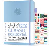 GoGirl Planner Pro - Planificateur hebdomadaire non daté horizontal + pages de budgétisation et de suivi des dépenses, journal des objectifs et agenda - 18 x 25,5 cm, couverture rigide, dure 1 an -