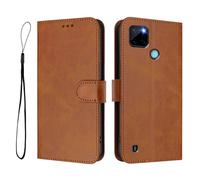 GOGME Coque Portefeuille Design Classique pour Realme C21Y / C25Y, Fermeture Magnétique RFID Bloquant, Etui Antichoc, Flip Housse avec Support - Marron