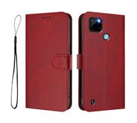 GOGME Coque Portefeuille Design Classique pour Realme C21Y / C25Y, Fermeture Magnétique RFID Bloquant, Etui Antichoc, Flip Housse avec Support - Rouge Vin