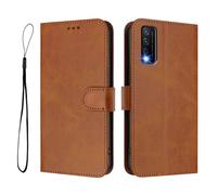 GOGME Coque Portefeuille Design Classique pour Vivo Y20 / Y20S / Y11S / Y12s, Fermeture Magnétique RFID Bloquant, Etui Antichoc, Flip Housse avec Support - Marron
