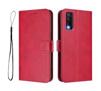 GOGME Coque Portefeuille Design Classique pour Vivo Y20 / Y20S / Y11S / Y12s, Fermeture Magnétique RFID Bloquant, Etui Antichoc, Flip Housse avec Support - Rojo Rosa