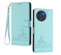 GOGME Coque pour DOOGEE Note 59 / Note 59 Pro - Chat Mignon Embossé en Cuir Portefeuille Antichoc Étui Housse avec Emplacements pour Cartes/Blocage RFID/Fonction Support, Vert Clair