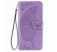 GOGME Coque pour Fairphone 6 Etui, Relief 3D Papillon Housse en Cuir PU/TPU, Portefeuille avec Rangements de Cartes et Stand Fonction. Violet Clair