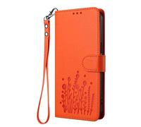 GOGME Coque pour Huawei Honor X6a, Étui en Cuir Floral Élégant avec Bumper TPU, Housse Stand Antichoc & Design Portefeuille - Orange