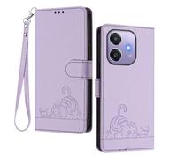 GOGME Coque pour Oppo A40 4G - Chat Mignon Embossé en Cuir Portefeuille Antichoc Étui Housse avec Emplacements pour Cartes/Blocage RFID/Fonction Support, Violet