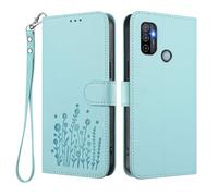 GOGME Coque pour Oppo A53 | A53s, Étui en Cuir Floral Élégant avec Bumper TPU, Housse Stand Antichoc & Design Portefeuille - Vert Clair