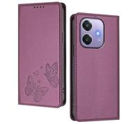GOGME Coque pour Oppo A5X 4G / 5G, Étui en Cuir Premium avec Papillon en Relief, Porte-Cartes, Support, Housse Antichoc, Coque Portefeuille Rabattable - Violet Foncé