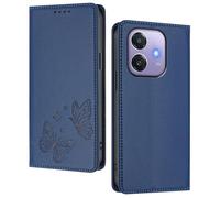 GOGME Coque pour Oppo A5X 4G / 5G, Étui en Cuir Premium avec Papillon en Relief, Porte-Cartes, Support, Housse Antichoc, Coque Portefeuille Rabattable - Bleu Foncé