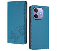 GOGME Coque pour Oppo A5X 4G / 5G, Étui en Cuir Premium avec Papillon en Relief, Porte-Cartes, Support, Housse Antichoc, Coque Portefeuille Rabattable - Bleu Clair