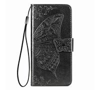 GOGME Coque pour Oppo A5X 4G / 5G Etui, Relief 3D Papillon Housse en Cuir PU/TPU, Portefeuille avec Rangements de Cartes et Stand Fonction. Noir