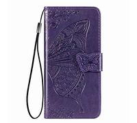 GOGME Coque pour Oppo A5X 4G / 5G Etui, Relief 3D Papillon Housse en Cuir PU/TPU, Portefeuille avec Rangements de Cartes et Stand Fonction. Violet Foncé