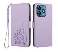 GOGME Coque pour Oukitel C51, Étui en Cuir Floral Élégant avec Bumper TPU, Housse Stand Antichoc & Design Portefeuille - Violet Clair