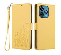 GOGME Coque pour Oukitel C51, Étui en Cuir Floral Élégant avec Bumper TPU, Housse Stand Antichoc & Design Portefeuille - Jaune