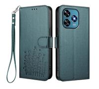 GOGME Coque pour Oukitel C51, Étui en Cuir Floral Élégant avec Bumper TPU, Housse Stand Antichoc & Design Portefeuille - Vert Foncé