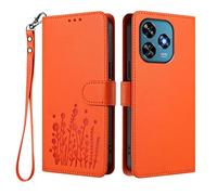 GOGME Coque pour Oukitel C51, Étui en Cuir Floral Élégant avec Bumper TPU, Housse Stand Antichoc & Design Portefeuille - Orange