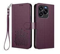 GOGME Coque pour Oukitel C65 / C65 Pro, Étui en Cuir Floral Élégant avec Bumper TPU, Housse Stand Antichoc & Design Portefeuille - Violet Foncé