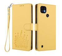 GOGME Coque pour Realme C11 2020, Étui en Cuir Floral Élégant avec Bumper TPU, Housse Stand Antichoc & Design Portefeuille - Jaune
