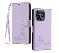 GOGME Coque pour Realme C51 / Realme Note 50 / Realme C53 - Chat Mignon Embossé en Cuir Portefeuille Antichoc Étui Housse avec Emplacements pour Cartes/Blocage RFID/Fonction Support, Violet