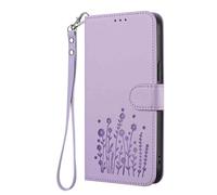 GOGME Coque pour Realme C51 / Realme Note 50 / Realme C53, Étui en Cuir Floral Élégant avec Bumper TPU, Housse Stand Antichoc & Design Portefeuille - Violet Clair