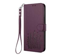 GOGME Coque pour Realme C51 / Realme Note 50 / Realme C53, Étui en Cuir Floral Élégant avec Bumper TPU, Housse Stand Antichoc & Design Portefeuille - Violet Foncé