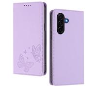 GOGME Coque pour Samsung Galaxy A57 5G, Étui en Cuir Premium avec Papillon en Relief, Porte-Cartes, Support, Housse Antichoc, Coque Portefeuille Rabattable - Violet Clair