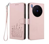 GOGME Coque pour Vivo X300, Étui en Cuir Floral Élégant avec Bumper TPU, Housse Stand Antichoc & Design Portefeuille - Rose