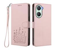 GOGME Coque pour Vivo Y28s 5G, Étui en Cuir Floral Élégant avec Bumper TPU, Housse Stand Antichoc & Design Portefeuille - Rose