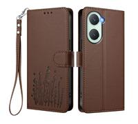 GOGME Coque pour Vivo Y28s 5G, Étui en Cuir Floral Élégant avec Bumper TPU, Housse Stand Antichoc & Design Portefeuille - Marron