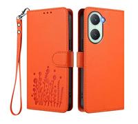 GOGME Coque pour Vivo Y28s 5G, Étui en Cuir Floral Élégant avec Bumper TPU, Housse Stand Antichoc & Design Portefeuille - Orange