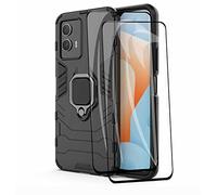 GOGME Coque pour Vivo Y55 5G avec Rotatif à 360 Degrés Bague Anneau, Etui Hybride Robuste Bumper Case, Silicone TPU + PC Housse + 2 Verre Trempé. Noir