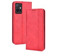 GOGME Coque pour Vivo Y55 5G Etui, Cuir Premium PU + TPU Housse Folio Flip Case, Cover Portefeuille ave ID Carte de Crédit Slot Fermeture Magnétique, Rouge