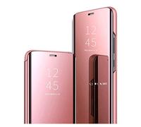 GOGME Coque pour Xiaomi Mi 11 Lite 5G / 4G / 11 Lite 5G NE, Smart View Miroir Case PC/PU Cuir Etui Flip Cover Translucide Anti-Empreintes Makeup Housse avec Fonction Stand. Or Rose