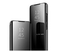 GOGME Coque pour Xiaomi Mi 11 Lite 5G / 4G / 11 Lite 5G NE, Smart View Miroir Case PC/PU Cuir Etui Flip Cover Translucide Anti-Empreintes Makeup Housse avec Fonction Stand. Noir