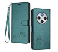 GOGME Coque pour Xiaomi Redmi 14C / Poco C75 - Chat Mignon Embossé en Cuir Portefeuille Antichoc Étui Housse avec Emplacements pour Cartes/Blocage RFID/Fonction Support, Vert Foncé