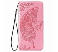 GOGME Coque pour Xiaomi Redmi A5 4G / Poco C71 4G Etui, Relief 3D Papillon Housse en Cuir PU/TPU, Portefeuille avec Rangements de Cartes et Stand Fonction. Rose
