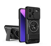 GOGME Coque pour Xiaomi Redmi Note 13 Pro+ Plus 5G, Housse avec Support Anneau 2 en 1 & Magnétique, Étui avec Cache Caméra Coulissant, Protection Housse - Noir