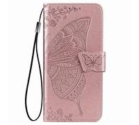 GOGME Coque pour Xiaomi Redmi Note 14 4G (Not for 5G) Etui, Relief 3D Papillon Housse en Cuir PU/TPU, Portefeuille avec Rangements de Cartes et Stand Fonction. Or Rose