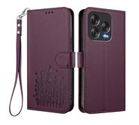 GOGME Coque pour ZTE Blade V70 Vita, Étui en Cuir Floral Élégant avec Bumper TPU, Housse Stand Antichoc & Design Portefeuille - Violet Foncé