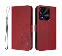 GOGME Design Panda Coque Portefeuille en Cuir pour Honor X5C 4G / X5C Plus 4G avec Porte-Cartes, Anti-RFID, Support Multi-Angle & Protection Intégrale - Rouge Vin