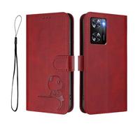 GOGME Design Panda Coque Portefeuille en Cuir pour Oppo A57s / Oppo A57 4G avec Porte-Cartes, Anti-RFID, Support Multi-Angle & Protection Intégrale - Rouge Vin