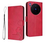 GOGME Design Panda Coque Portefeuille en Cuir pour Vivo X300 avec Porte-Cartes, Anti-RFID, Support Multi-Angle & Protection Intégrale - Rojo Rosa