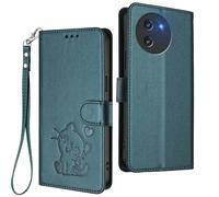 GOGME Étui Portefeuille pour DOOGEE Note 59 / Note 59 Pro, Motif Chat Adorable Leather Coque avec Fermeture Magnétique, Shockproof TPU Housse & Support - Vert Foncé