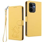 GOGME Étui Portefeuille pour Oppo Reno 13F /Reno 13FS, Motif Chat Adorable Leather Coque avec Fermeture Magnétique, Shockproof TPU Housse & Support - Jaune