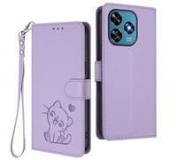 GOGME Étui Portefeuille pour Oukitel C51, Motif Chat Adorable Leather Coque avec Fermeture Magnétique, Shockproof TPU Housse & Support - Violet Clair