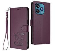 GOGME Étui Portefeuille pour Oukitel C51, Motif Chat Adorable Leather Coque avec Fermeture Magnétique, Shockproof TPU Housse & Support - Violet Foncé