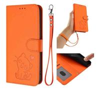 GOGME Étui Portefeuille pour Oukitel C51, Motif Chat Adorable Leather Coque avec Fermeture Magnétique, Shockproof TPU Housse & Support - Orange