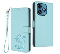 GOGME Étui Portefeuille pour Oukitel C51, Motif Chat Adorable Leather Coque avec Fermeture Magnétique, Shockproof TPU Housse & Support - Vert Clair