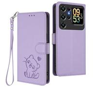 GOGME Étui Portefeuille pour Oukitel C62 / C62 Pro, Motif Chat Adorable Leather Coque avec Fermeture Magnétique, Shockproof TPU Housse & Support - Violet Clair